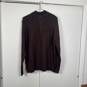 Rainforest Mens Brown Wool Blend Quarter Zip Mock Neck Pullover Sweater Large